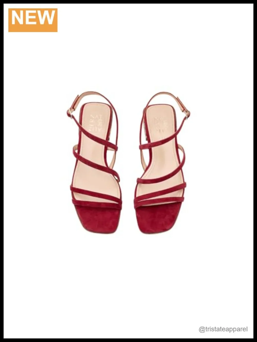 Leather Slingback Sandals Low Stacked Heel Open Square Toe Buckle